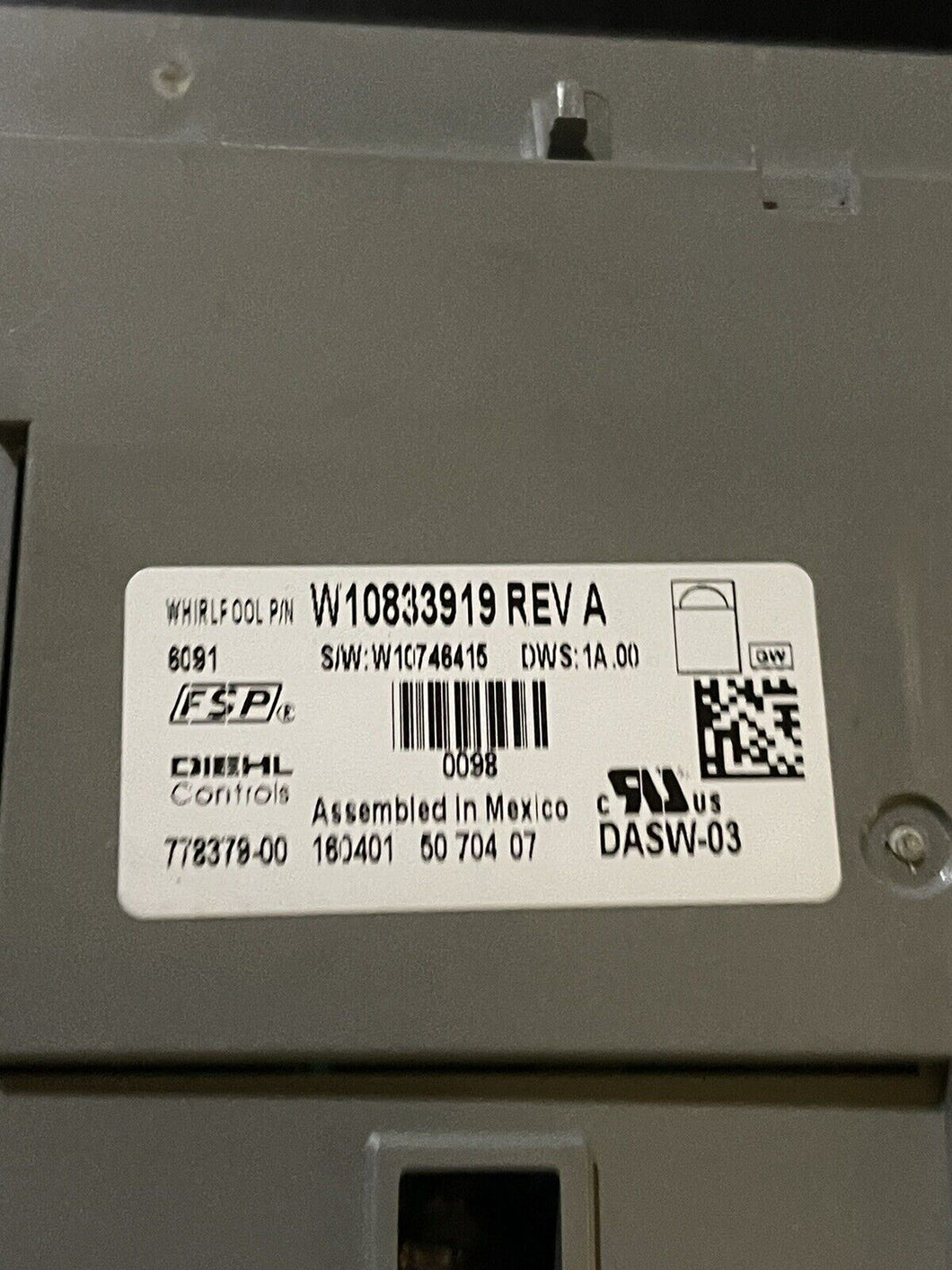 Whirlpool OEM Dishwasher Control Board P/N W10833919 REV A |WM706